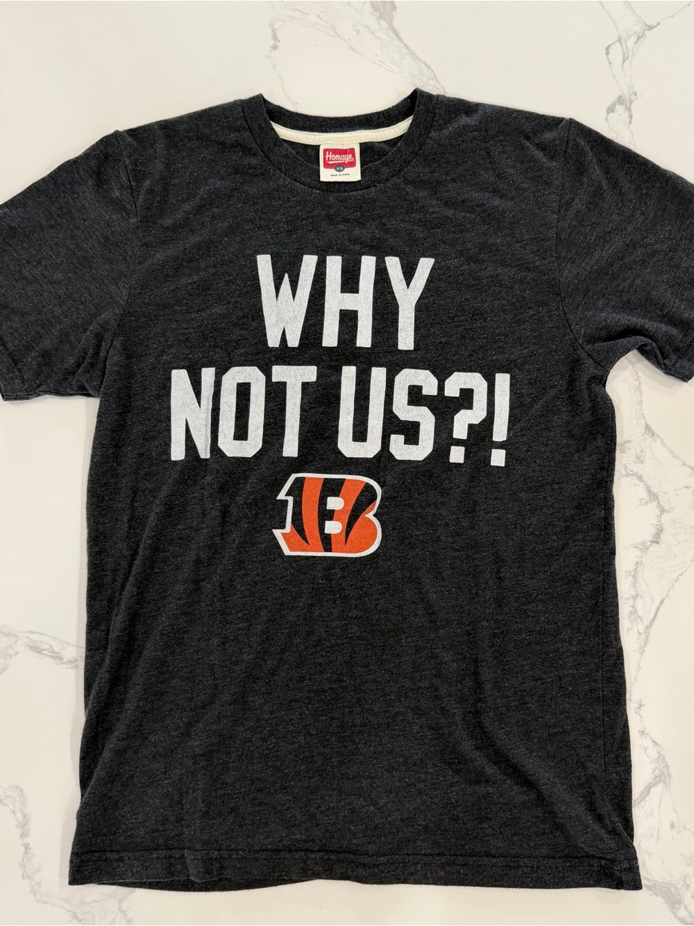 Homage Cincinnati Bengals "Why Not Us?!" T-Shirt Gray Tri-Blend Size XS NFL